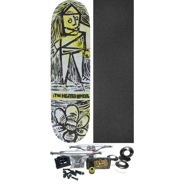 The Heated Wheel Flower Guy White / Black Skateboard Deck - 8.5" x 32" - Complete Skateboard Bundle